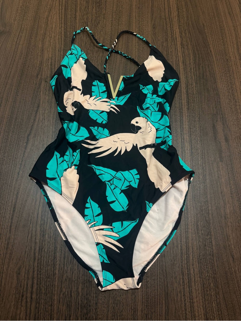 No Boundaries Swimsuit One Piece Black Palm Parrot Coastal Bohemian Women Size L